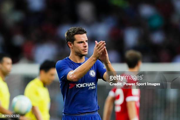 Chelsea Defender Cesar Azpilicueta gestures during the International Champions Cup match between Chelsea FC and FC Bayern Munich at National Stadium...
