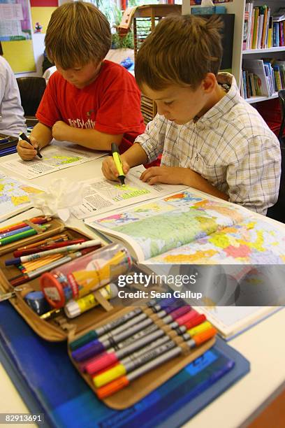 Fourth-grade children attend class in the elementary school at the John F. Kennedy Schule dual-language public school on September 18, 2008 in...