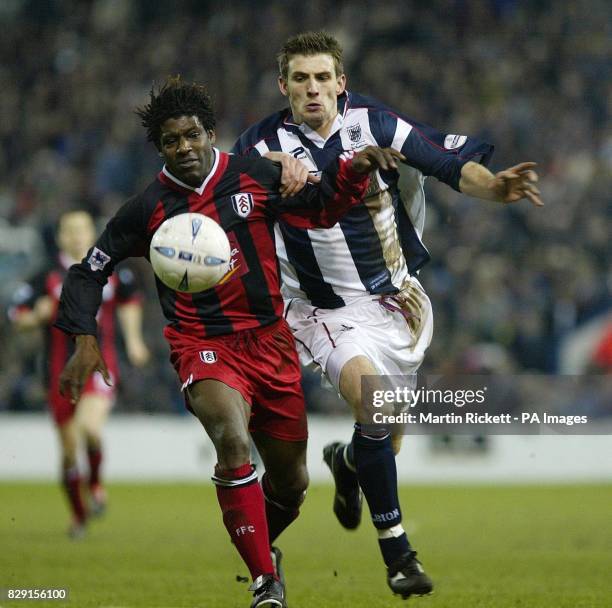 West Bromwich Albion's Scott Dobie battles with Fulham's Rufus Brevett during their AXA-sponsored FA Cup sixth-round match at West Brom's The...