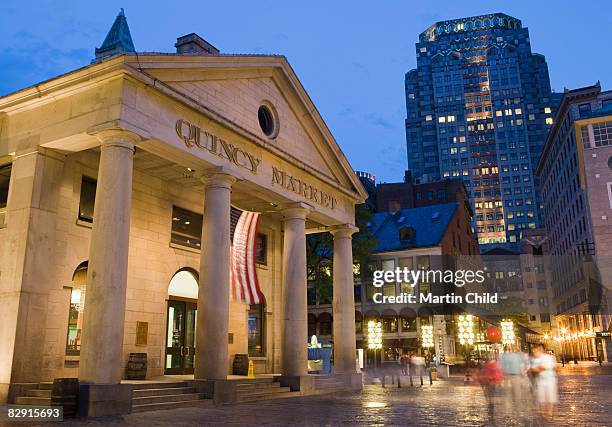 quincy market in evening - boston massachusetts foto e immagini stock