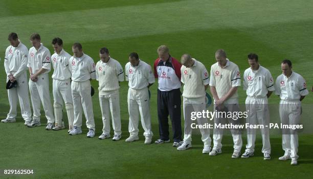 England cricketers Marcus Trescothick, Richard Dawson, James Foster, Craig White, Graham Thorpe, Mark Butcher, Graham Dilley, Matthew Hoggard, Andrew...