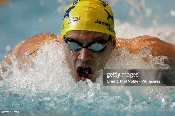 James Hickman from Leeds, during qualifying heats in the 100m butterfly at the 2002 British Long Course Championships and Commonwealth Games trials...