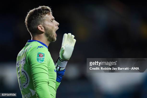 Felix Wiedwald of Leeds United during the Carabao Cup First Round match between Leeds United and Port Vale at Elland Road on August 9, 2017 in Leeds,...