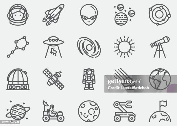 space line icons - astronomical telescope stock illustrations