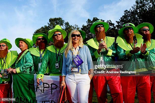 Caroline Harrington poses with Irish golf fans during the morning foursomes on day one of the 2008 Ryder Cup at Valhalla Golf Club on September 19,...