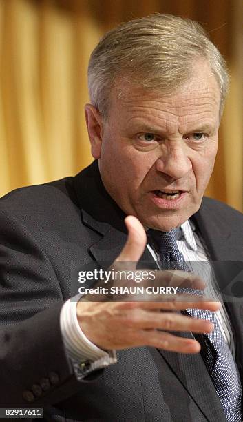 Nato Secretary-General Jaap de Hoop Scheffer adddresses a press conference in central London, on September 19, 2008. NATO ministers grappled Friday...