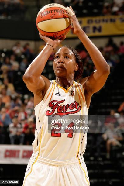 Tamika Catchings of the Indiana Fever shoots a free throw during the WNBA game against the Phoenix Mercury on September 14, 2008 at Conseco...