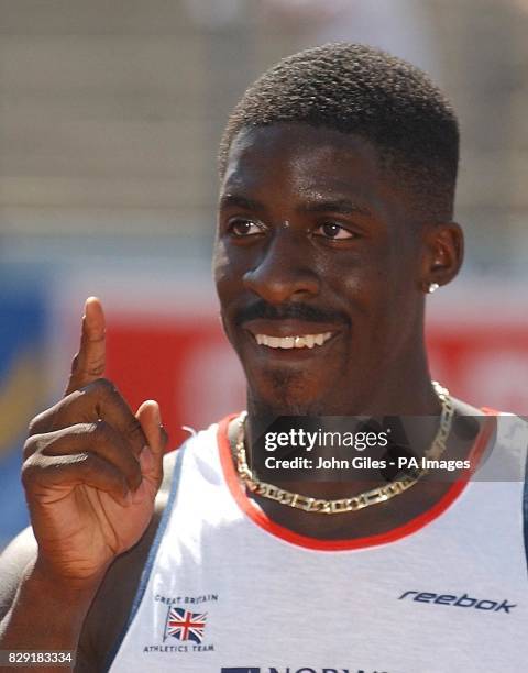 Dwain Chambers of Great Britain after winning the 100m at the European Cup Athletics Competition in Annecy, France. 24/07/02 : Paula Radcliffe and...