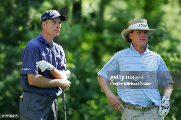 Jim Furyk and Briny Baird wait on the ninth tee during the final round of the Deutsche Bank Championship at TPC of Boston held on September 1, 2008...