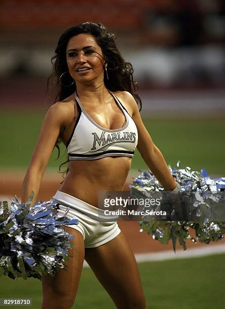 Member of the Florida Marlins Mermaids dances during the game against the Houston Astros on September 18, 2008 at Dolphin Stadium in Miami, Florida....