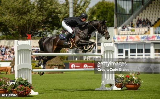 Dublin , Ireland - 10 August 2017; Cian O'Connor of Ireland competing on Copain du Perchet CH on their way to a 5th place finish in The Speed Derby...