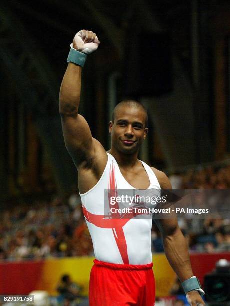 England's Kanukai Jackson, from Telford in Shropshire, wins silver in the Gymnastics Pommel horse avent in Manchester to add to last night's...