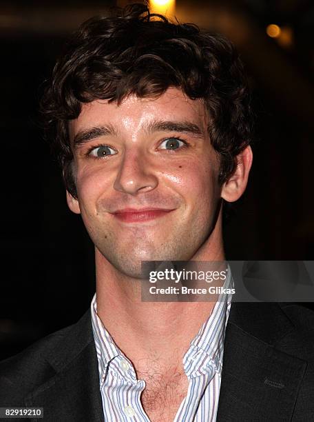 Actor Michael Urie poses backstage at "Avenue Q" on Broadway on September 18, 2008 in New York City.