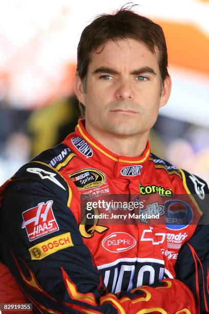 Jeff Gordon driver of the DuPont Chevrolet during practice for the NASCAR Sprint Cup Series Camping World RV 400 at Dover International Speedway on...