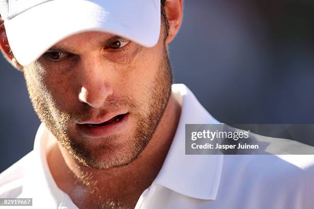 Andy Roddick of the United States during day one of his semi final Davis Cup match against David Ferrer of Spain at the Plaza de Toros Las Ventas on...