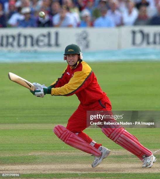 Leicestershire's Neil Burns hits the ball for 4 runs in the Norwich Union League match against Kent, at the St Lawrence Ground, Canterbury in Kent.