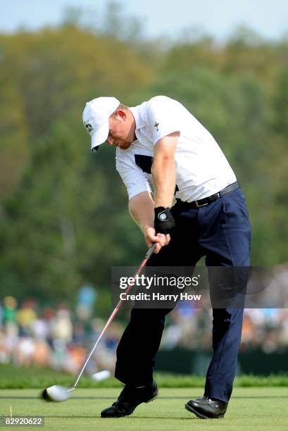 Holmes of the USA team hits his tee shot on the fifth hole during the afternoon four-ball matches on day one of the 2008 Ryder Cup at Valhalla Golf...