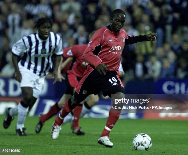 Blackburn Rovers's Dwight Yorke scores from the penalty spot against West Bromwich Albion during the FA Barclaycard Premiership game at the...