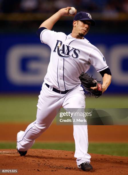 Starting pitcher James Shields of the Tampa Bay Rays pitches against the Minnesota Twins during the game on September 18, 2008 at Tropicana Field in...