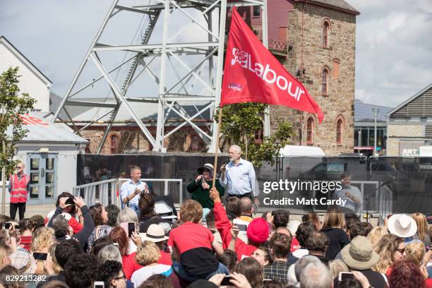 Labour leader Jeremy Corbyn speaks at a campaign rally at Heartlands in Camborne on August 10, 2017 near Redruth, England. The Labour leader chose...