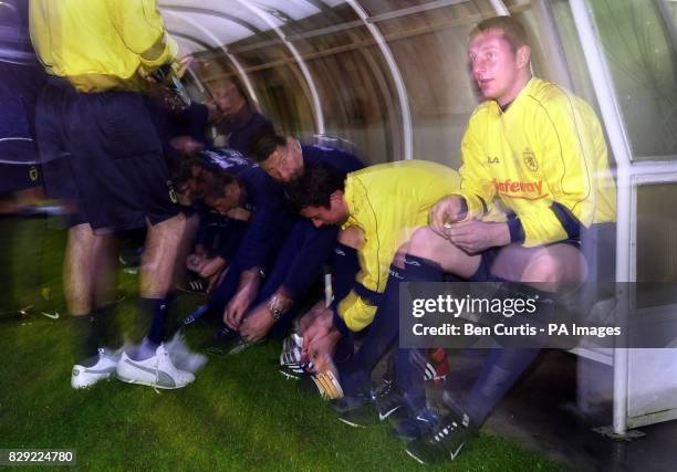 Goalkeeper Robert Douglas and the rest of the Scottish Football team get ready for a training session at Guimaraes in Portugal ahead of Wednesday's...