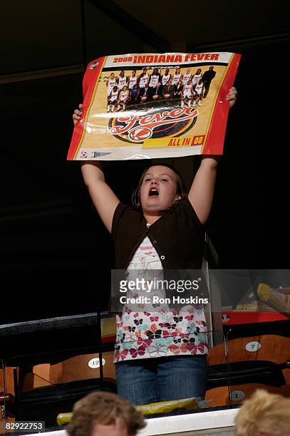 Young Indiana Fever fan cheers for team as they took on the Detroit Shock in Game One of the Eastern Conference Semifinals during the 2008 WNBA...