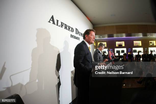 Editor Piers Morgan and TV host Donny Deutsch participate in the Alfred Dunhill Debate at the Dunhill store on September 19, 2008 in New York City.