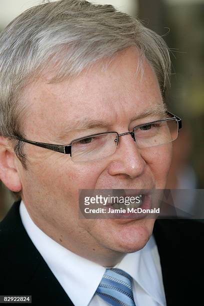Prime Minister Kevin Rudd speaks to the press after delivering the opening keynote speech at the OzAsia Symposium at the Banquet Room of the Adelaide...