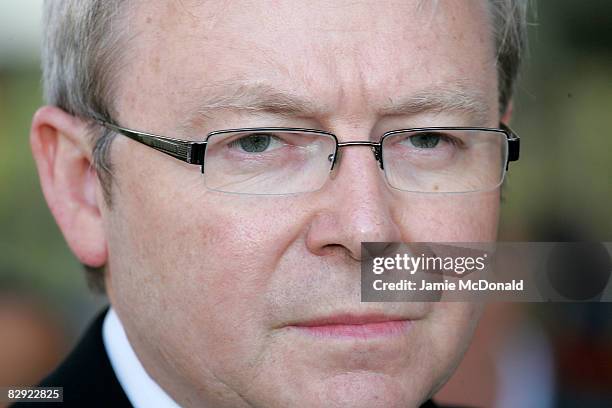 Prime Minister Kevin Rudd speaks to the press after delivering the opening keynote speech at the OzAsia Symposium at the Banquet Room of the Adelaide...