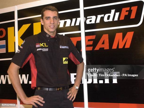 Minardi's new Formula One driver Justin Wilson of Great Britain, is unveiled at a press conference in the Hilton Hotel, near Heathrow. Wilson from...