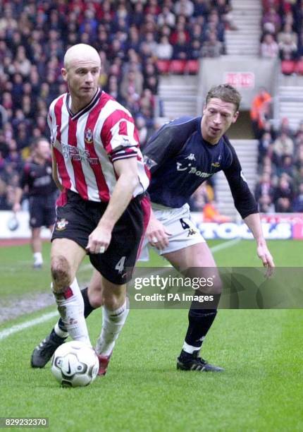 Southampton's Chris Marsden goes past Tottenham's Steffen Freund during the FA Barclaycard Premiership match at St Mary's stadium, Southampton. THIS...