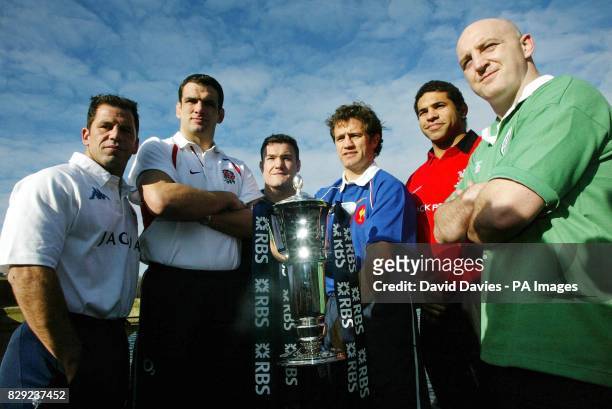 From left - Alessandro Troncon , Martin Johnson , Gordon Bullock , Fabian Galthie , Colin Jarvis and Keith Wood at the launch of the RBS 6 Nations...