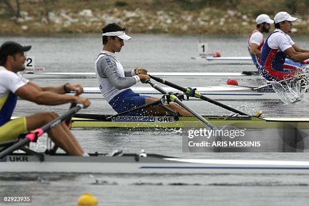 Greece's Ioannis Christou competes during the men's single sculls final at the 2008 European Rowing Championship at the Schinias Olypmpic Rowing...