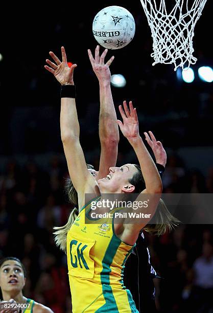 Bianca Chatfield of the Diamonds takes the loose ball during game two of the New World Series match between the New Zealand Silver Ferns and the...