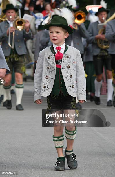 Boy in lederhosen is seen at the Oktoberfest opening parade on September 20, 2008 in Munich, Germany. The Oktoberfest is seen as the biggest beer...