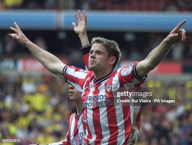 Southampton's James Beattie celebrates scoring his team's second goal against Watford their FA Cup semi-final match at Villa Park, Birmingham....