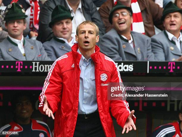Juergen Klinsmann, head coach of Bayern Muenchen reacts during the Bundesliga match between FC Bayern Muenchen and Werder Bremen at the Allianz Arena...