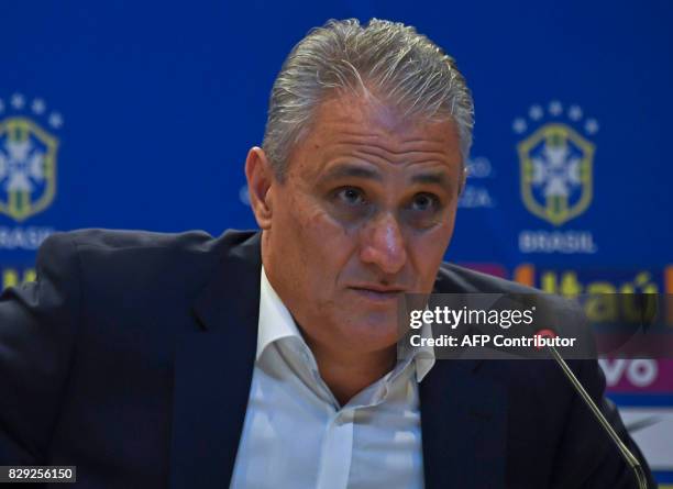 Head coach of Brazilian national football team Tite, attends a press conference to announce the list of players for the upcoming Russia World Cup...