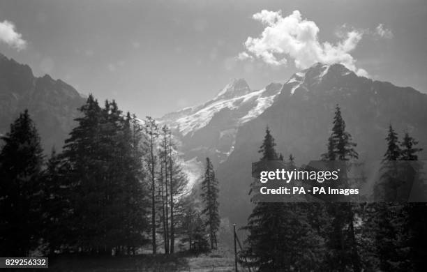 Eiger mountain in the centre and Mannlichen on the right. Climbing to Gundlischwand by rail from Zweilutschinen.