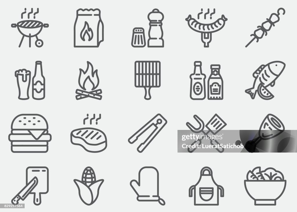 BBQ Barbecue Grill Linie Symbole