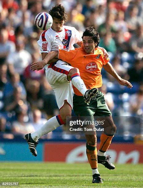 Jose Fonte of Crystal Palace battles for the ball with Rory Fallon of Plymouth Argyle during the Coca Cola Championship match between Crystal Palace...