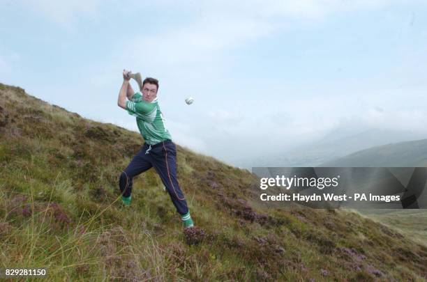 Reigning All-Ireland Poc Fada Champion, Louth hurler, Paul Dunne hits the sliothar during this years M Donnelly All-Ireland Poc Fada Final, in the...