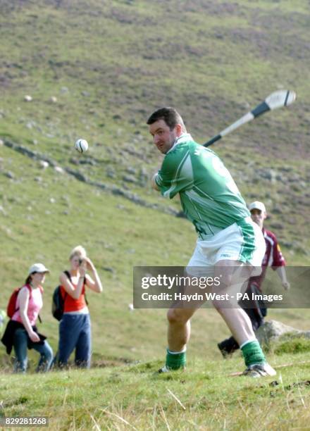 Tipperary goalkeeper and All-Ireland hurling medal winner, Brendan Cummins, on his way to hitting a 48, in this years M Donnelly All-Ireland Poc Fada...