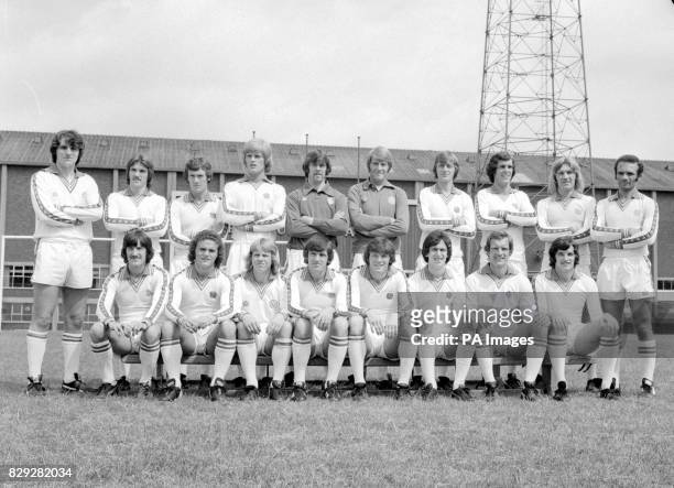 Leeds United at Elland Road ready for the 1977/78 season. Back row from left: Ray Hankin, Carl Harris, Trevor Cherry, Gordon McQueen, David Harvey,...