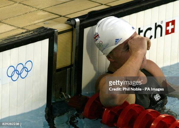 British swimmer Melanie Marshall reacts after coming last in her Women's 200m Freestyle semi final at the Olympic Aquatic Centre in Athens, Greece.