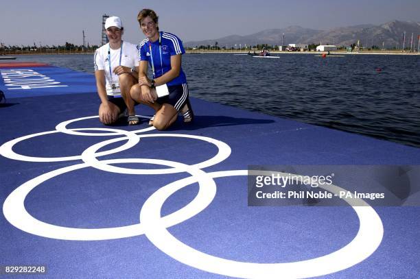 Great Britain's Women's Pair rowing team Cath Bishop and Katherine Grainger after practice at the Schinias Olympic Rowing Centre.