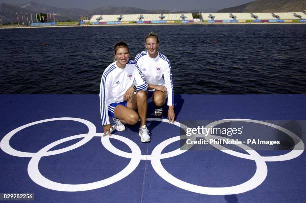 Great Britain's women's Double Scull rowing team Elise Laverick and Sarah Winckless after practice at the Schinias Olympic Rowing Centre.