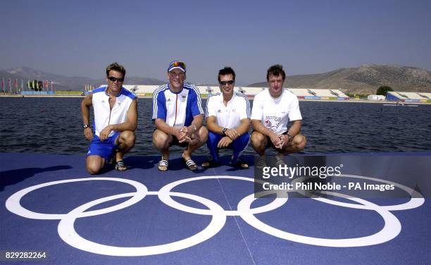 Great Britain Men's Four team James Cracknell, Matthew Pinsent, Ed Coode and Steve Williams before practice at the Schinias Olympic Rowing Centre.