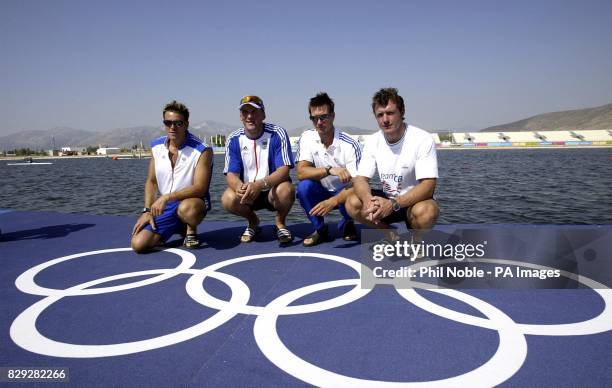 Great Britain Men's Four team James Cracknell, Matthew Pinsent, Ed Coode and Steve Williams before practice at the Schinias Olympic Rowing Centre.