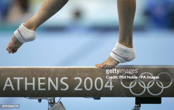 British gymnast Beth Tweddle on the beam during the Women's Individual Artistic Gymnastics final at the Olympic Indoor Hall in Athens, Greece.